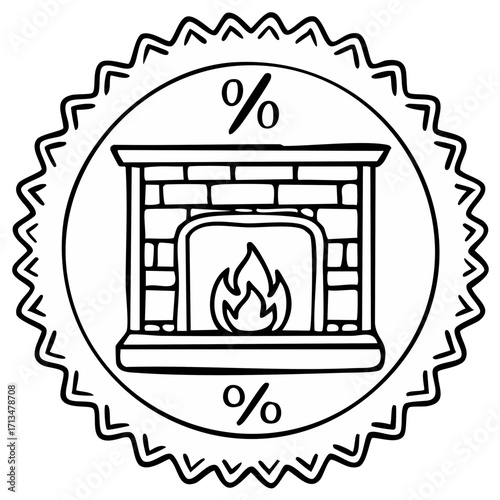 Fireplace with percentage symbols emblem for sale or discount promotions