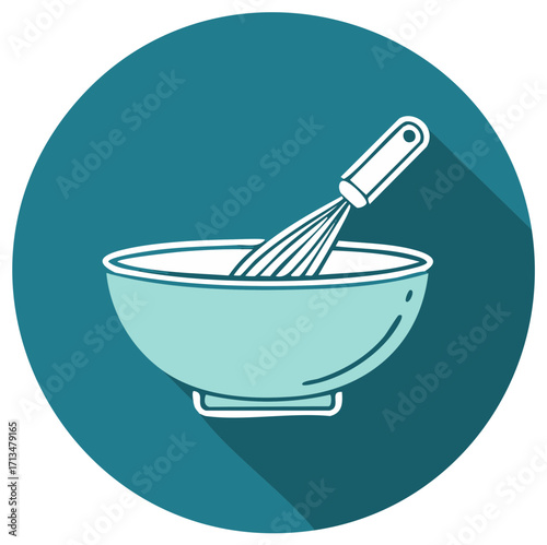 Mixing Bowl with Whisk Icon Kitchen Utensil Blue Background Food Preparation Illustration