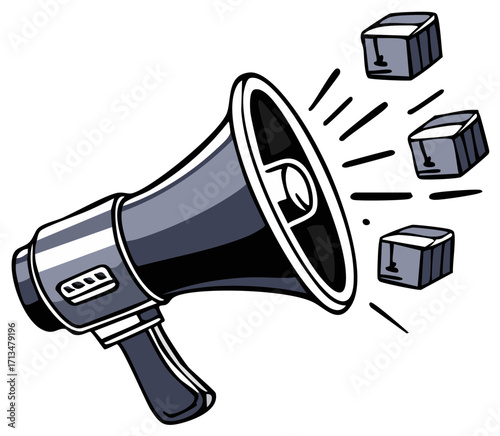 Loudspeaker Announcing Cubes Cartoon Illustration Promoting Messages and Business Ideas