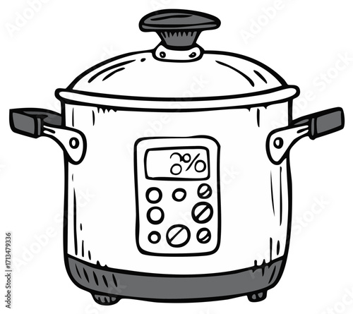 Doodle Style Electric Pressure Cooker with Lid Display and Buttons for Easy Cooking