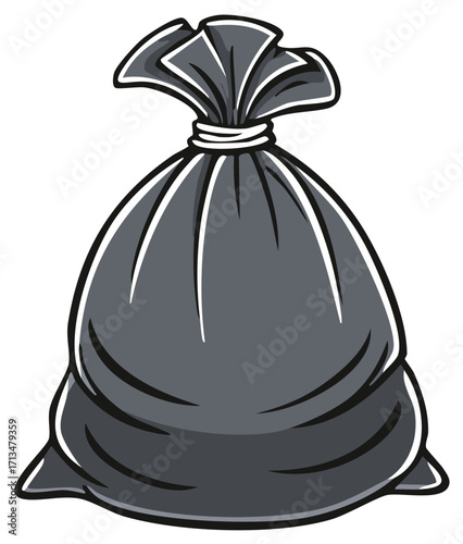 Black garbage bag vector illustration graphic icon for waste collection and disposal