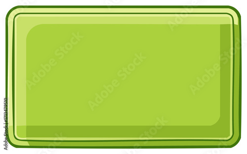 Simple green glossy rectangular button with rounded corners and a cartoon frame