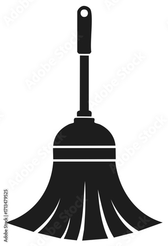 Black Cleaning Broom Icon Vector Silhouette for Housekeeping and Domestic Chores