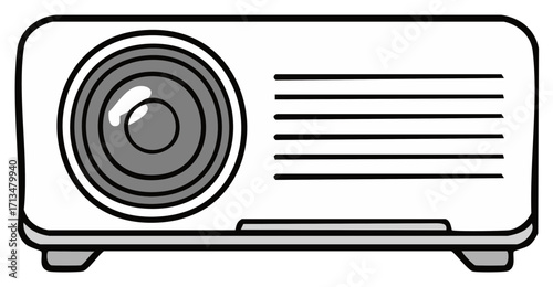 Simple illustration of a modern portable digital projector with a lens and ventilation