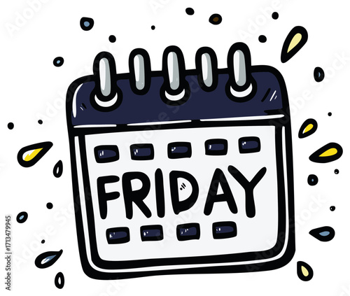 Illustration of a calendar page emphasizing Friday with decorative drops and marker style strokes