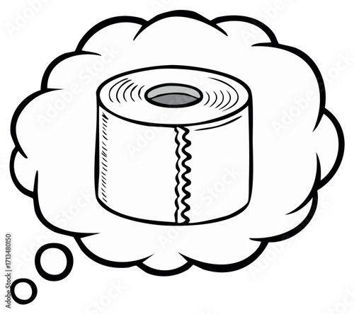 Thought bubble containing a roll of toilet paper with wavy lines indicating a thought or idea