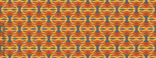 A repeating geometric pattern of interlocking abstract shapes in earthy tones.