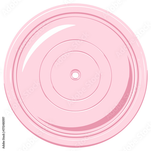 Top view of a pink vinyl record with concentric circles and a central hole