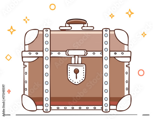 Vintage style trunk with lock and decorative stars and circles