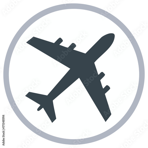 Icon of Airplane Symbol in a Circle Frame, for Aviation and Travel Themes