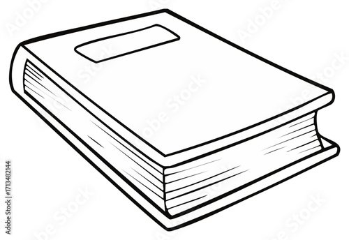 Simple black and white line art illustration of a closed hardcover book for a coloring page