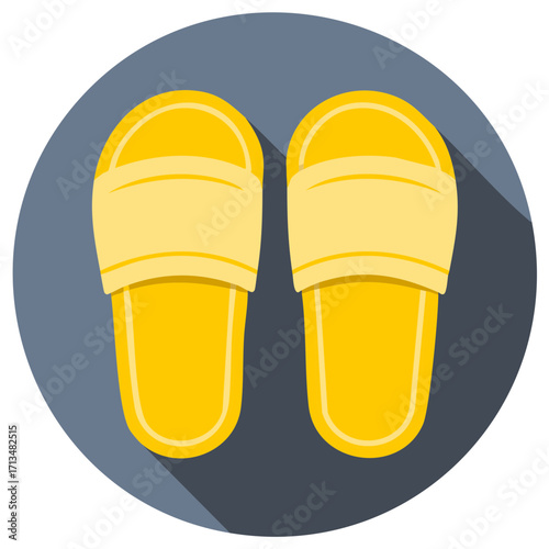 Pair of Yellow Slippers on Round Background Comfort and Relaxation Footwear