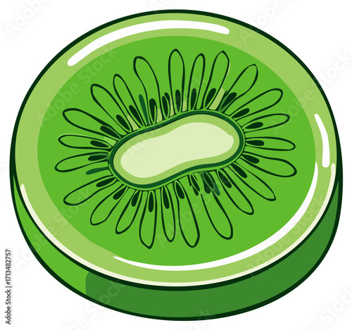 Cartoon illustration of a kiwi fruit slice showing pulp and seeds