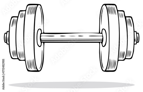 Graphic illustration of a dumbbell with stacked weights perfect for strength and fitness training