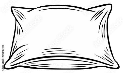 Simple black and white line art illustration of a soft, comfortable pillow for sleeping and rest.