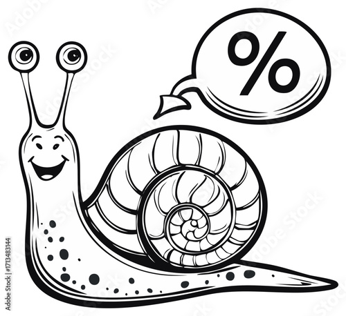 Cartoon Snail with Percentage Symbol in Speech Bubble