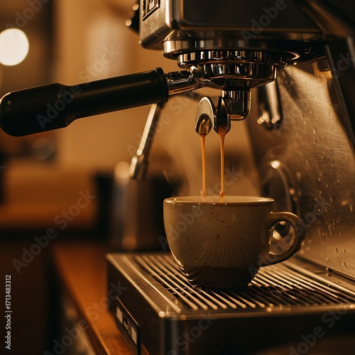 Making Espresso Coffee Drink Poured From Machine Into a Cup