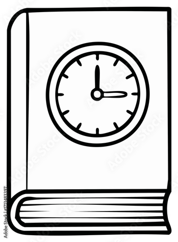 Stylized Book with an Analog Clock Face Illustration for Time Management and Education Concept