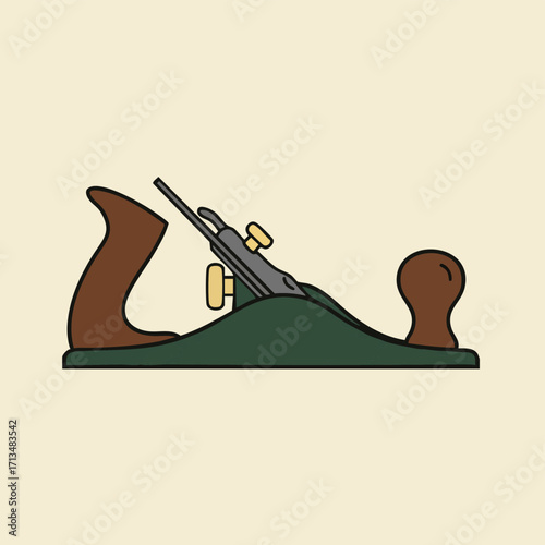 A classic woodworking hand plane, depicted in a clean, minimalist flat design style, ready for carpentry and craftsmanship projects.