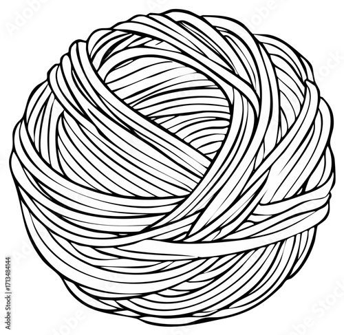 Stylized black and white drawing of a ball of pasta shape, simple design.