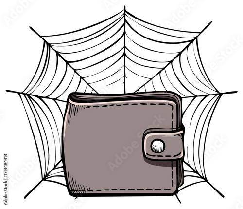 Wallet trapped in spiderweb financial burden financial trap monetary problems