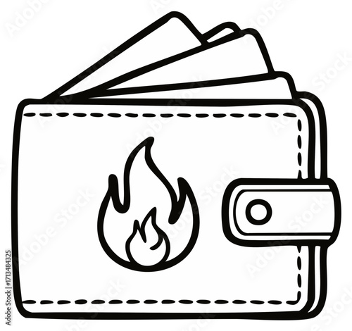 Wallet with Fire Icon: Illustration of Burning Finances or Expenses, Isolated
