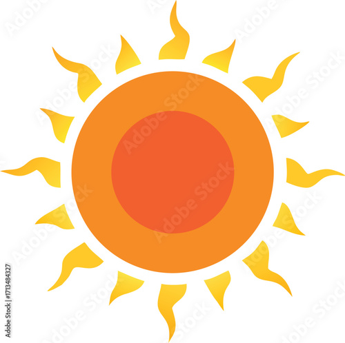 Bright yellow and orange sun radiating warmth and energy with flame-like rays vector