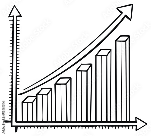 Hand Drawn Bar Graph Showing Growth with Ascending Arrow Indicating Profits and Financial Success