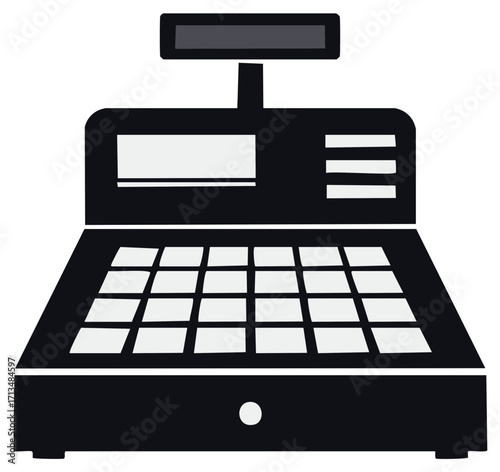 Black Cash Register Illustration for Point of Sale Business Transactions and Retail Store Sales