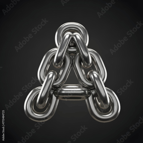 A metallic chain links forming a triangular shape on a dark background.