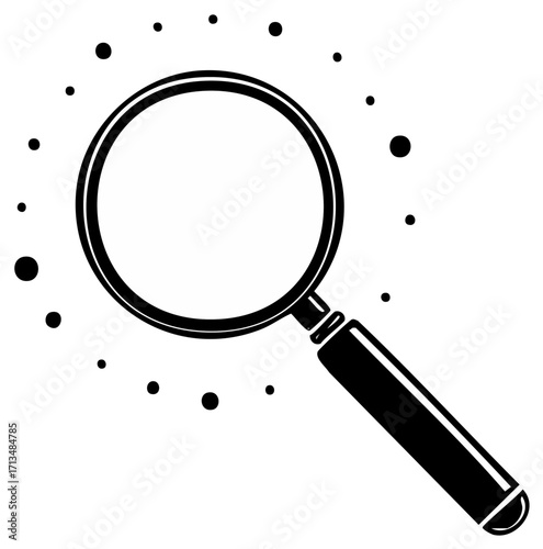 Magnifying glass icon with particle accent for search finding and details concept illustration vector graphic