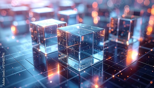 Abstract digital cubes on a futuristic network