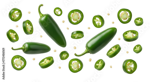 Jalapenos and slices isolated on transparent background