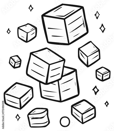 Abstract illustration of floating cubes and diamonds