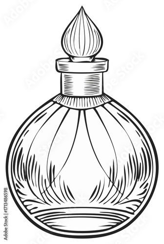 Vintage Perfume Bottle with Ornate Cap Illustration
