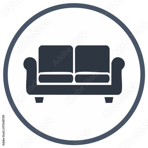Sofa icon illustration depicting furniture and interior design in circular frame for website and app design