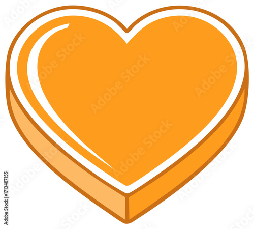 3D Orange Heart Icon with Shiny Highlight Cartoon Vector Graphic