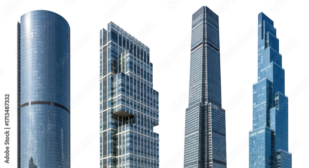 Obraz premium Four skyscrapers isolated on transparent background