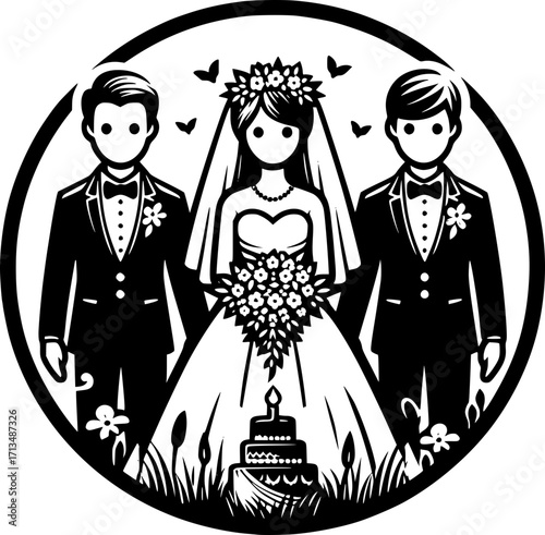 Minimalist black and white vector icon of wedding, clean lines, modern, scalable, isolated for love, celebration, or digital use
