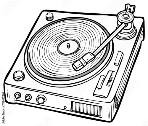 Vector Illustration of a Vintage Vinyl Record Player Turntable with Stylus