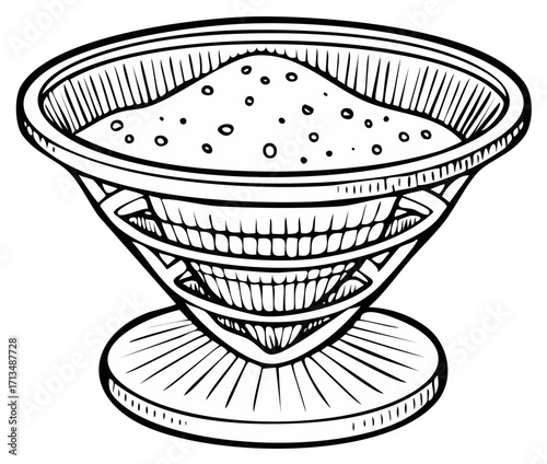 Coffee Dripper With Ground Coffee, Ink Drawing