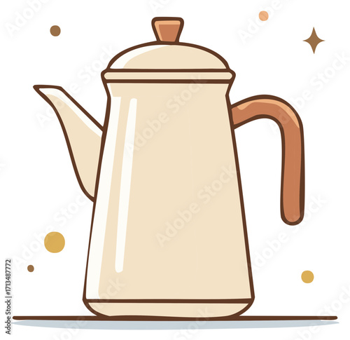 Light beige coffee pot or tea kettle for brewing hot beverages flat vector illustration.