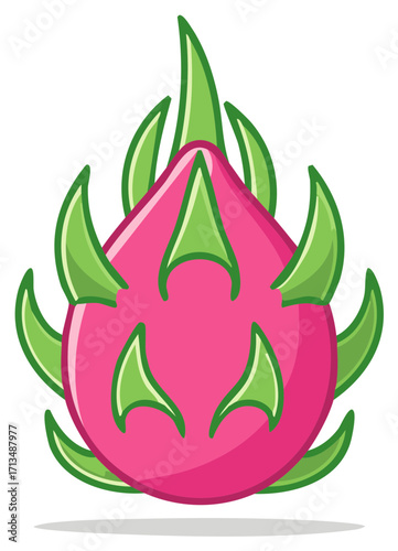 Bright pink and green dragon fruit flat design vector illustration sweet exotic tropical dessert ingredient