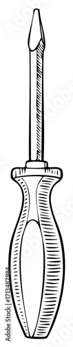 Classic Hand Drawn Flathead Slotted Screwdriver Illustration Essential Repair Tool Artwork