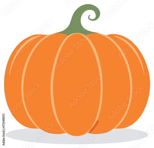 Illustration of a Simple Orange Pumpkin with Green Stem on White Background