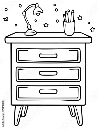 Doodle nightstand with lamp, stationery and drawers