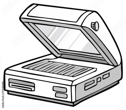 Flatbed Scanner with Open Lid Ready for Scanning Documents or Photographs Cartoon Illustration