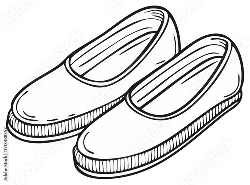 Vector illustration of plain slip on shoes for home wear or studio dance class