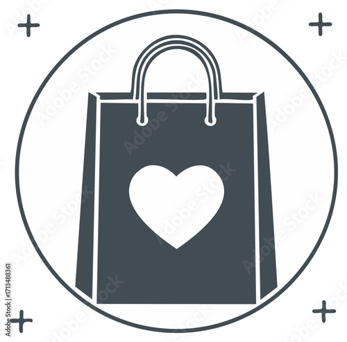 Shopping bag with heart icon representing love for purchases gifts and customer loyalty