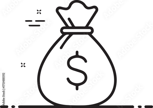 Modern money bag icon with dollar sign offers financial freedom, wealth, and investment opportunities for business growth and economic success